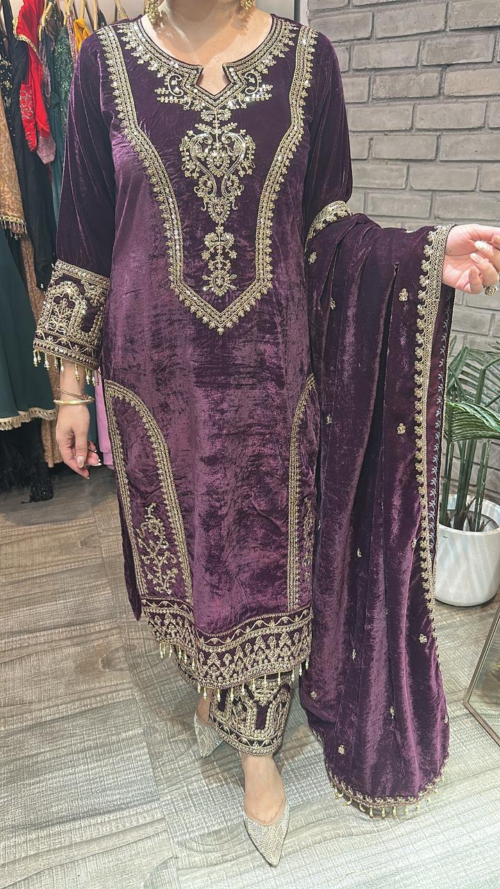 Shabad Wine Designer velvet Suit
