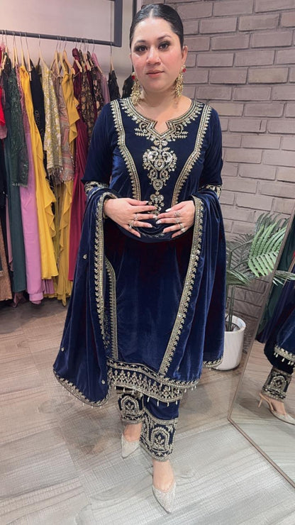 Shabad Navy Blue Designer velvet Suit