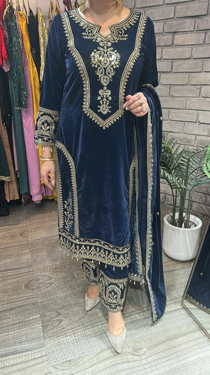Shabad Navy Blue Designer velvet Suit