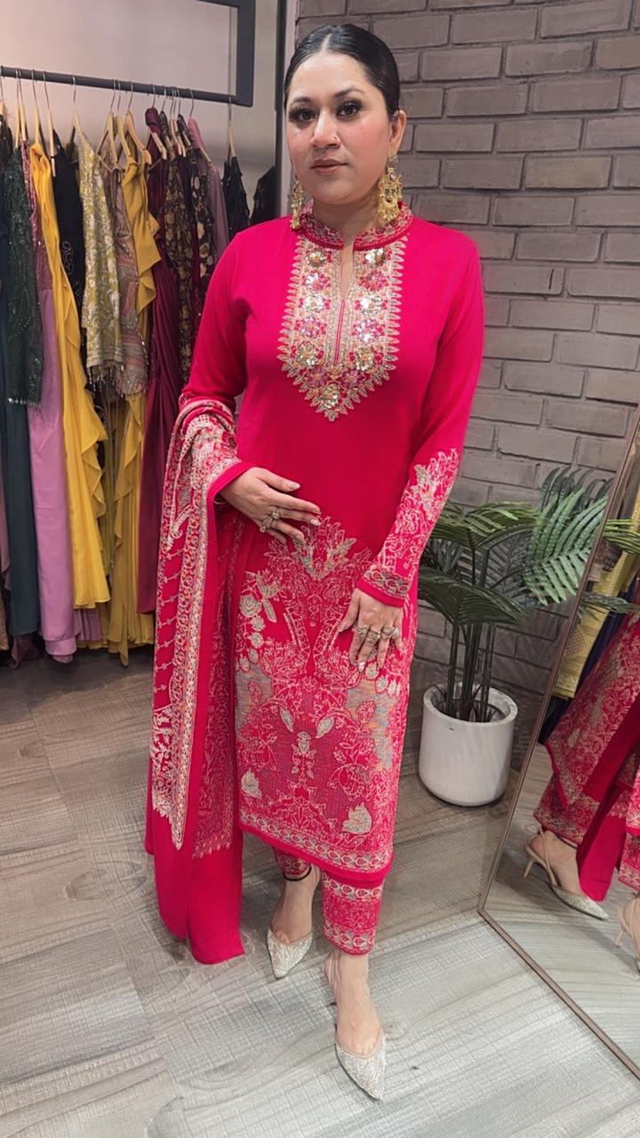 Mirchi Hot Pink Designer Woolen suit