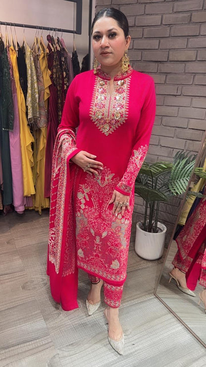 Mirchi Hot Pink Designer Woolen suit