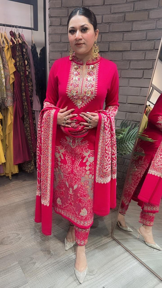 Mirchi Hot Pink Designer Woolen suit