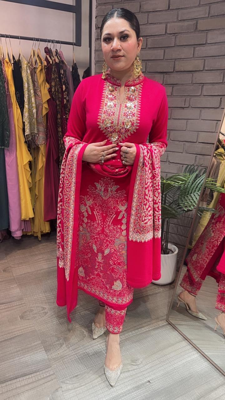 Mirchi Hot Pink Designer Woolen suit