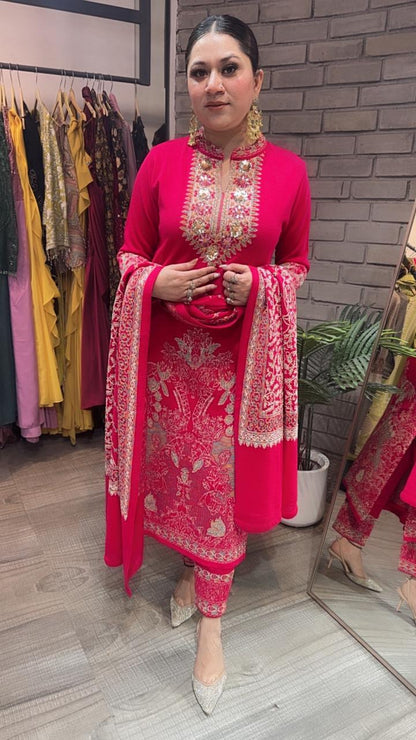 Mirchi Hot Pink Designer Woolen suit