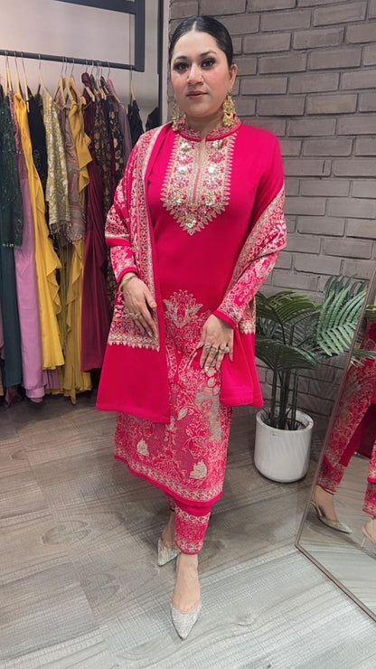 Mirchi Hot Pink Designer Woolen suit