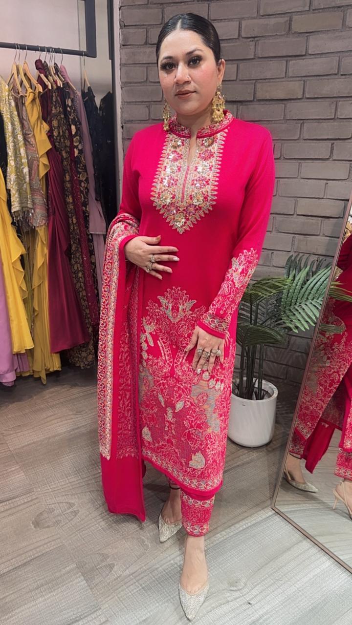 Mirchi Hot Pink Designer Woolen suit