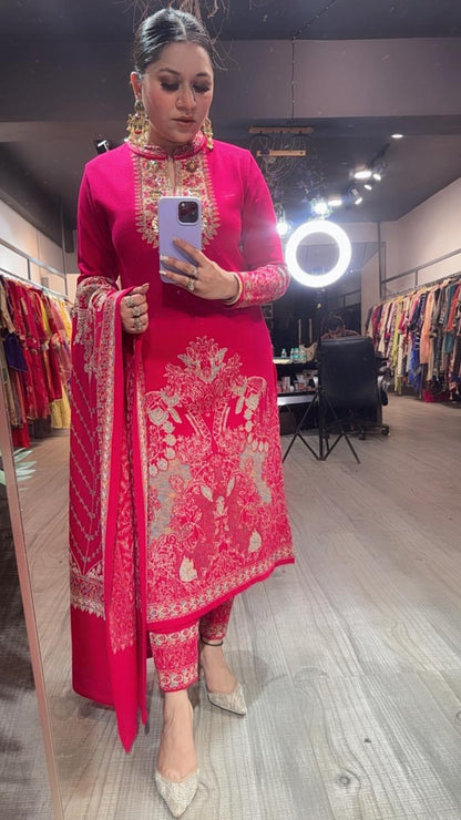 Mirchi Hot Pink Designer Woolen suit