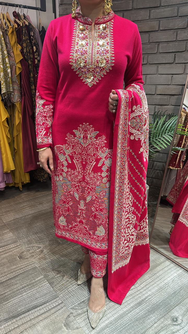 Mirchi Hot Pink Designer Woolen suit