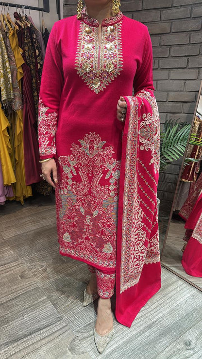 Mirchi Hot Pink Designer Woolen suit