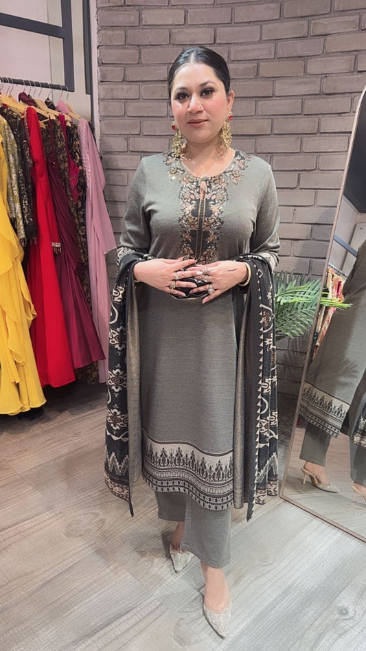 Marble Grey Black Woolen Designer suit