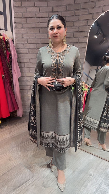 Marble Grey Black Woolen Designer suit