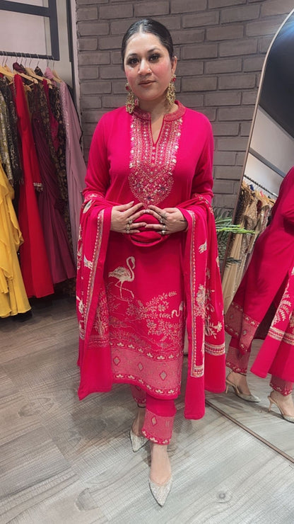 Flamingo Hotpink Woolen Designer suit