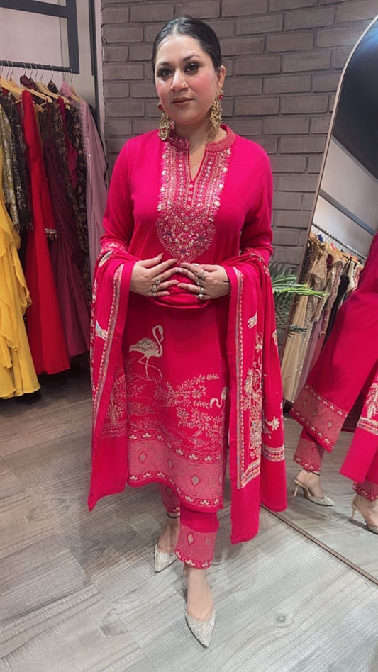 Flamingo Hotpink Woolen Designer suit