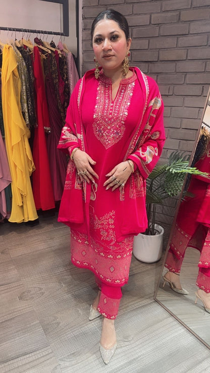 Flamingo Hotpink Woolen Designer suit