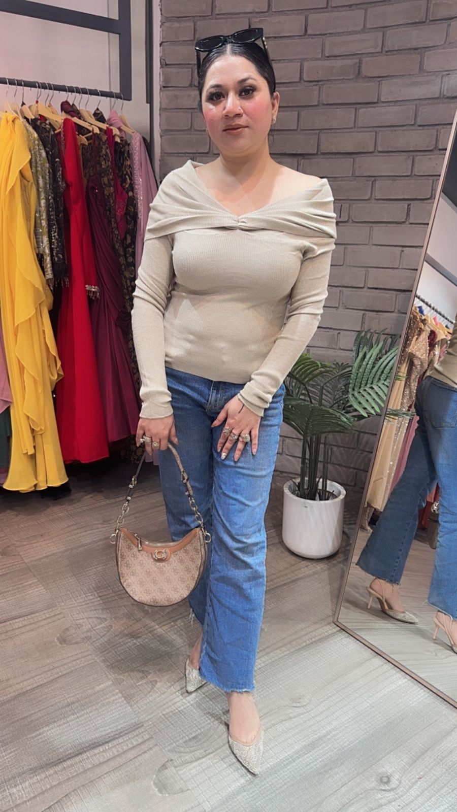 Oreo Beige off shoulder Woolen Top