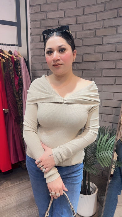 Oreo Beige off shoulder Woolen Top