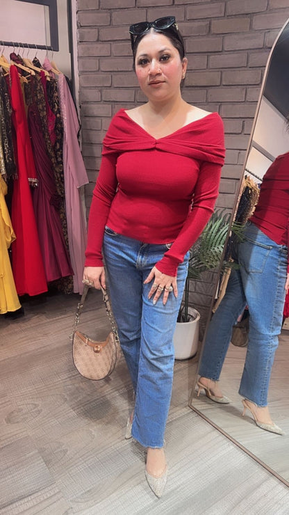 Oreo Mahroon shoulder Woolen Top