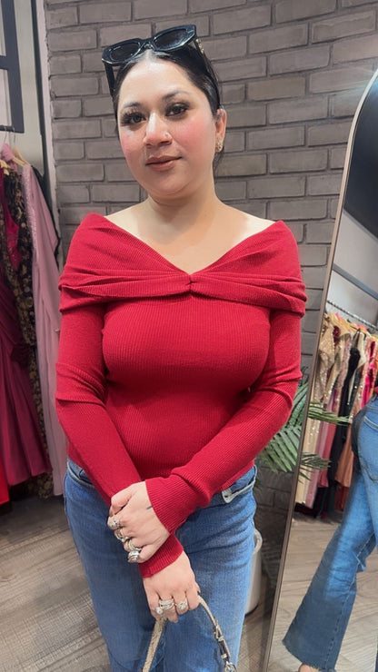 Oreo Mahroon shoulder Woolen Top
