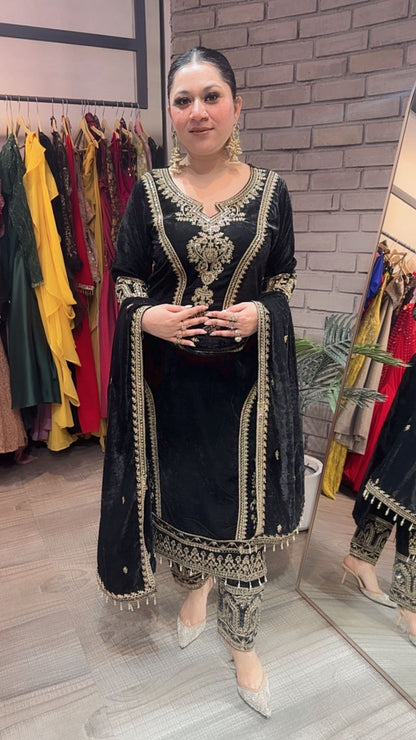 Shabad Black Designer velvet Suit