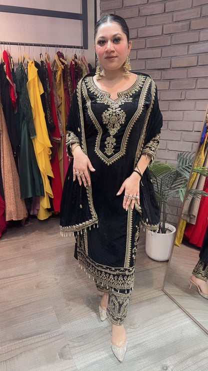 Shabad Black Designer velvet Suit