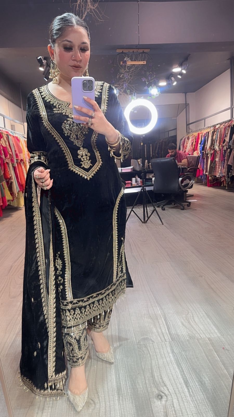 Shabad Black Designer velvet Suit