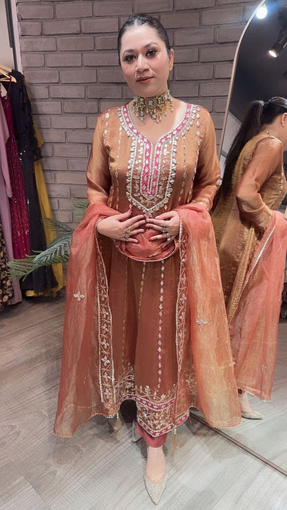 Tehzeeb Rust Designer Anarkali suit