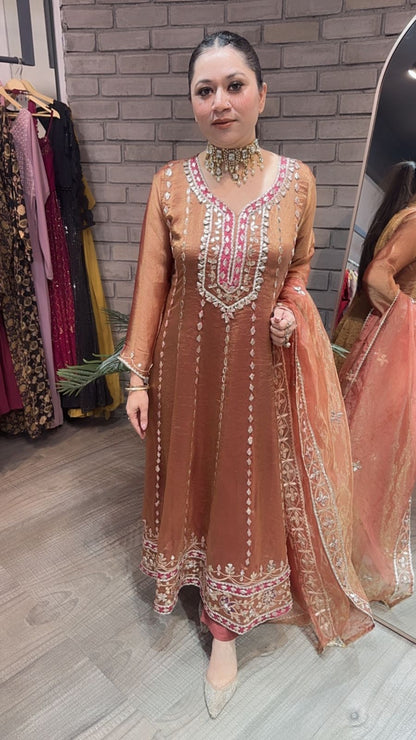 Tehzeeb Rust Designer Anarkali suit