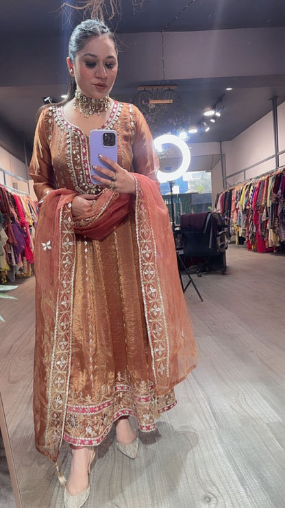 Tehzeeb Rust Designer Anarkali suit