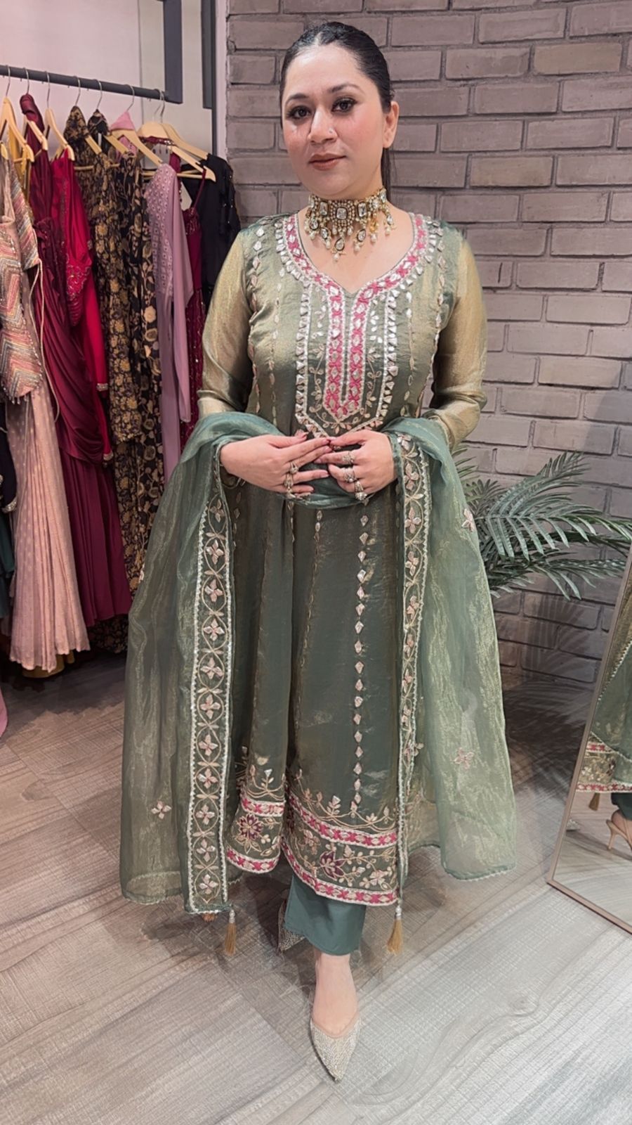 Tehzeeb Green Designer Anarkali suit