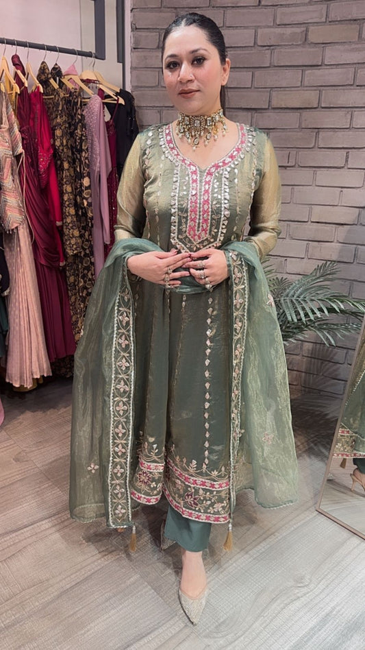 Tehzeeb Green Designer Anarkali suit