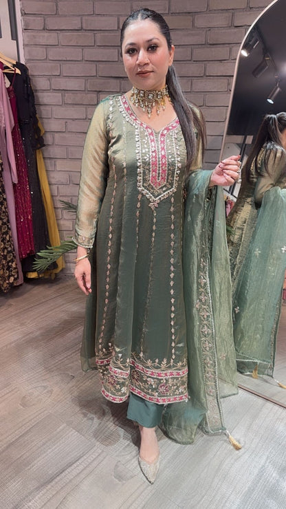 Tehzeeb Green Designer Anarkali suit