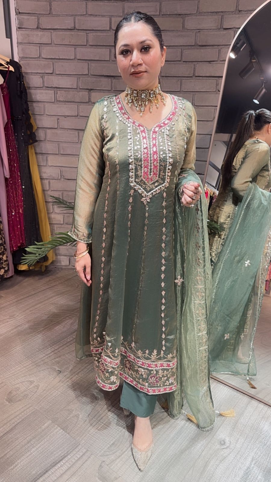 Tehzeeb Green Designer Anarkali suit