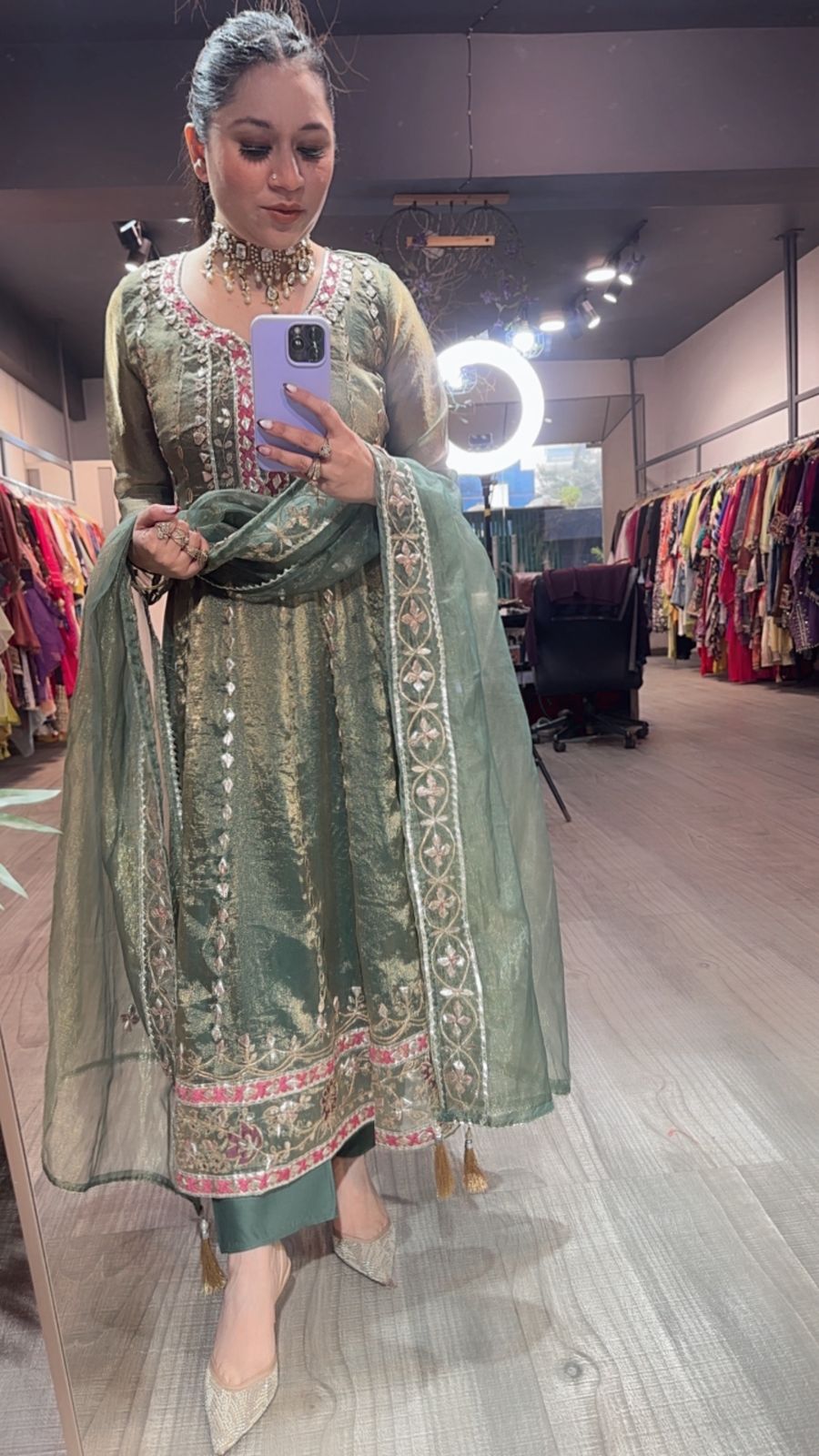 Tehzeeb Green Designer Anarkali suit