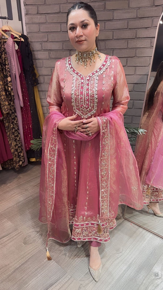Tehzeeb pink Designer Anarkali suit