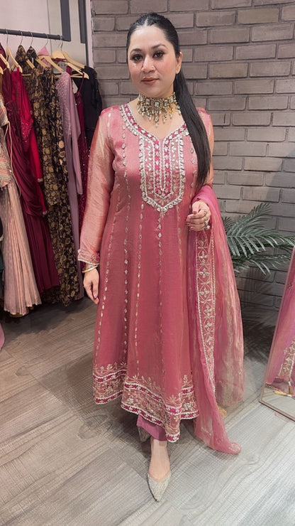 Tehzeeb pink Designer Anarkali suit