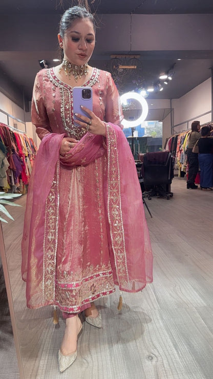 Tehzeeb pink Designer Anarkali suit