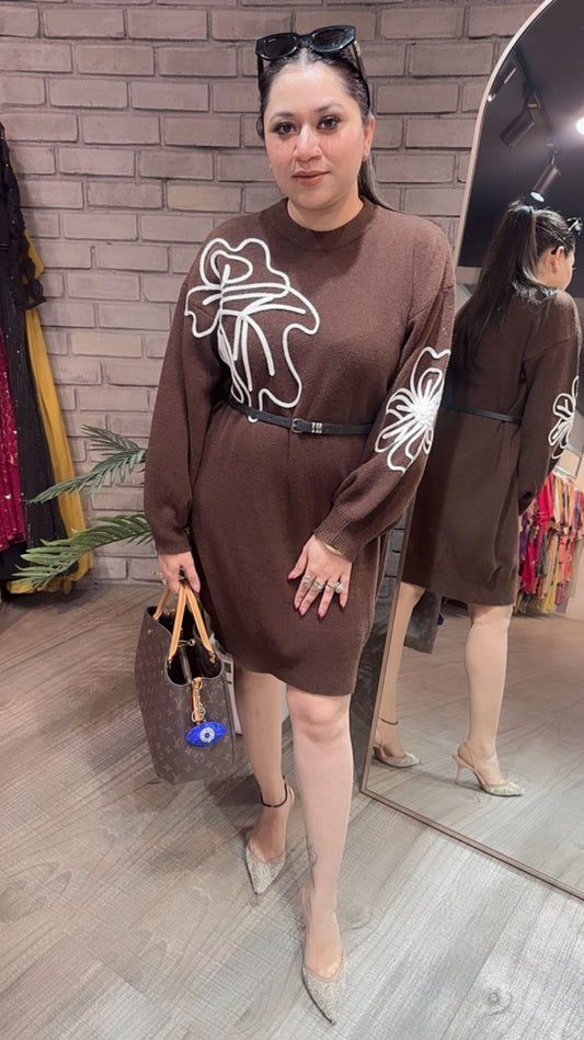 Hazel Brown Woolen Dress