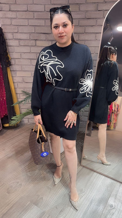 Hazel Black Woolen Dress