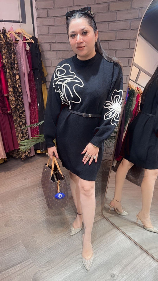 Hazel Black Woolen Dress