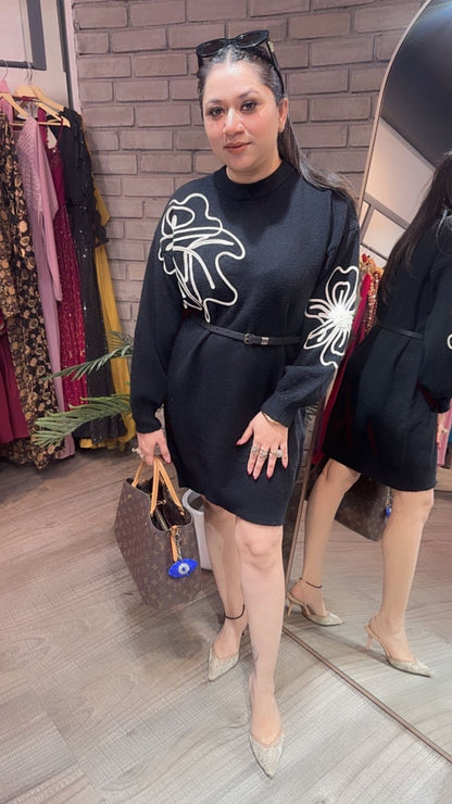 Hazel Black Woolen Dress