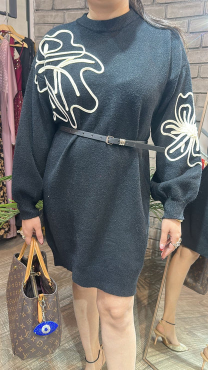 Hazel Black Woolen Dress
