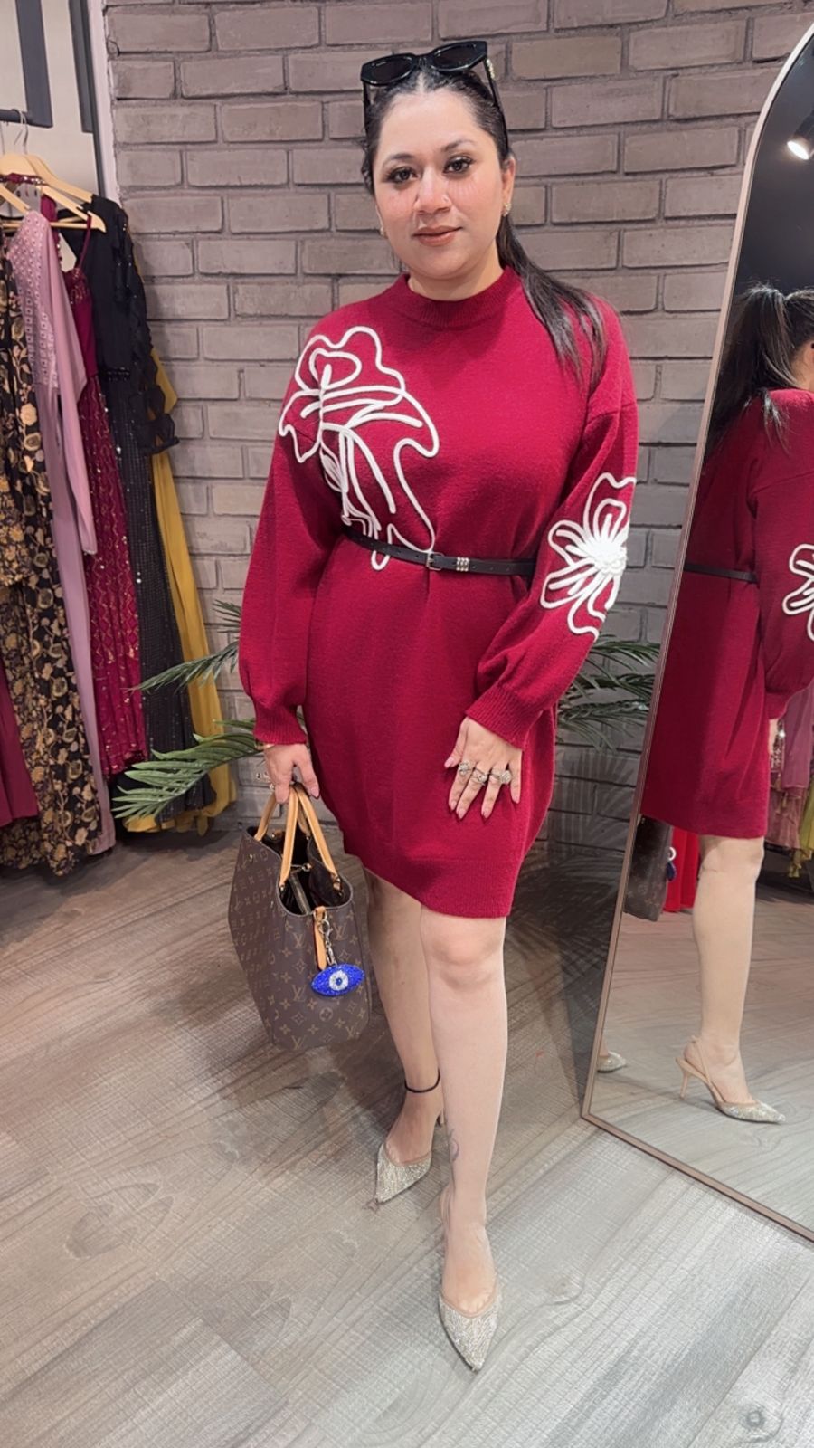 Hazel Mahroon Woolen Dress