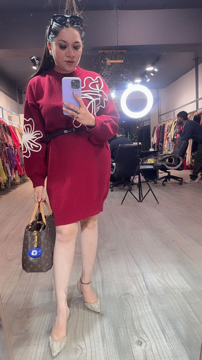 Hazel Mahroon Woolen Dress