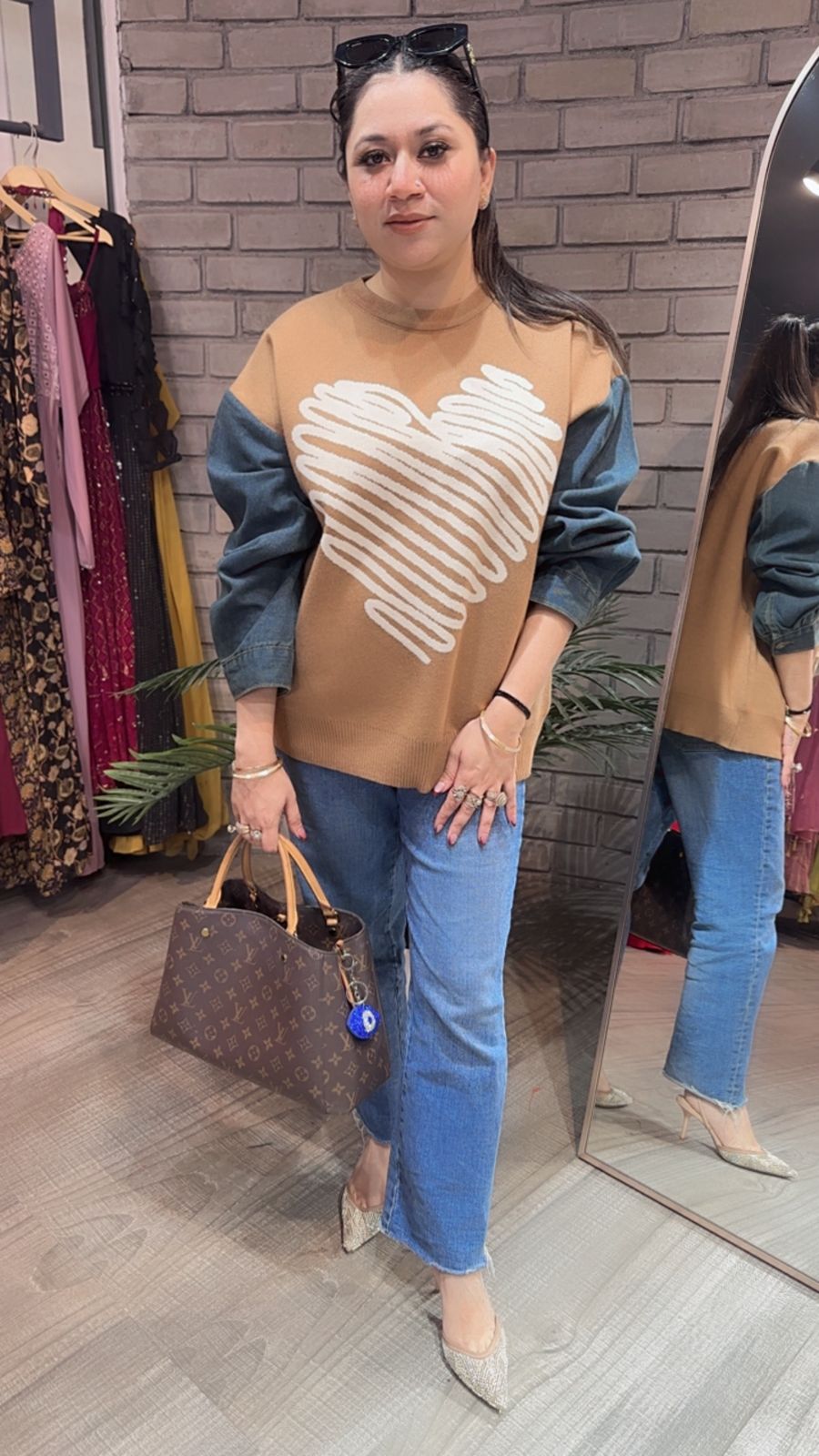 Hugo Beige Heart Denim Woolen Sweater