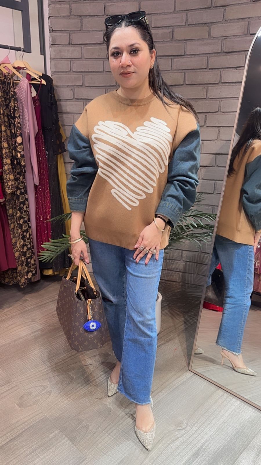 Hugo Beige Heart Denim Woolen Sweater