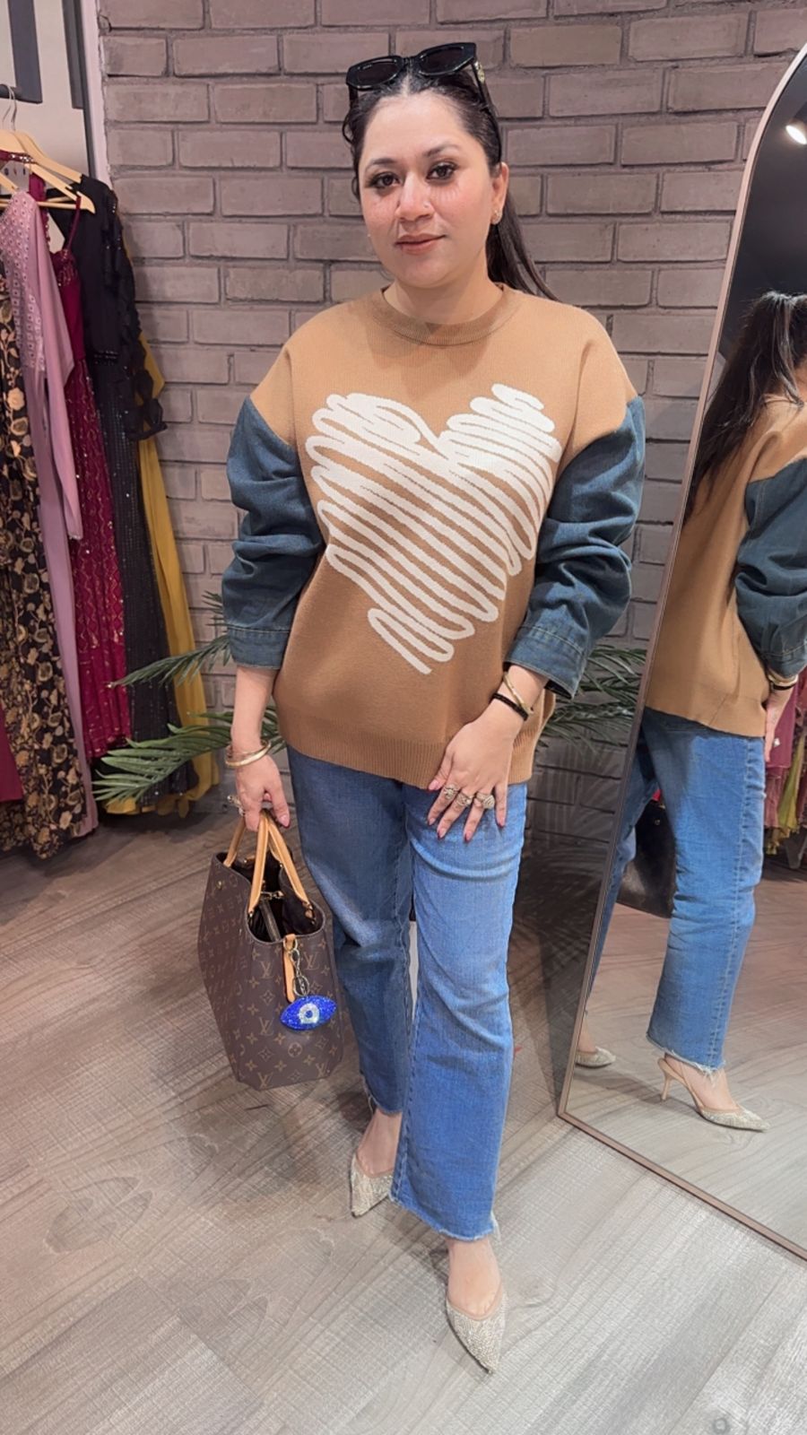 Hugo Beige Heart Denim Woolen Sweater