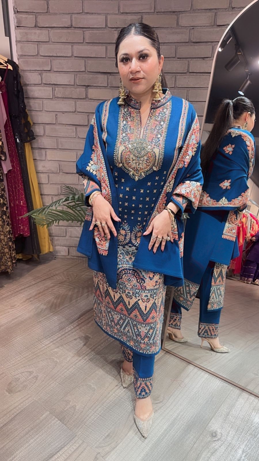 Garam Masala Teal Blue Woolen Designer suit