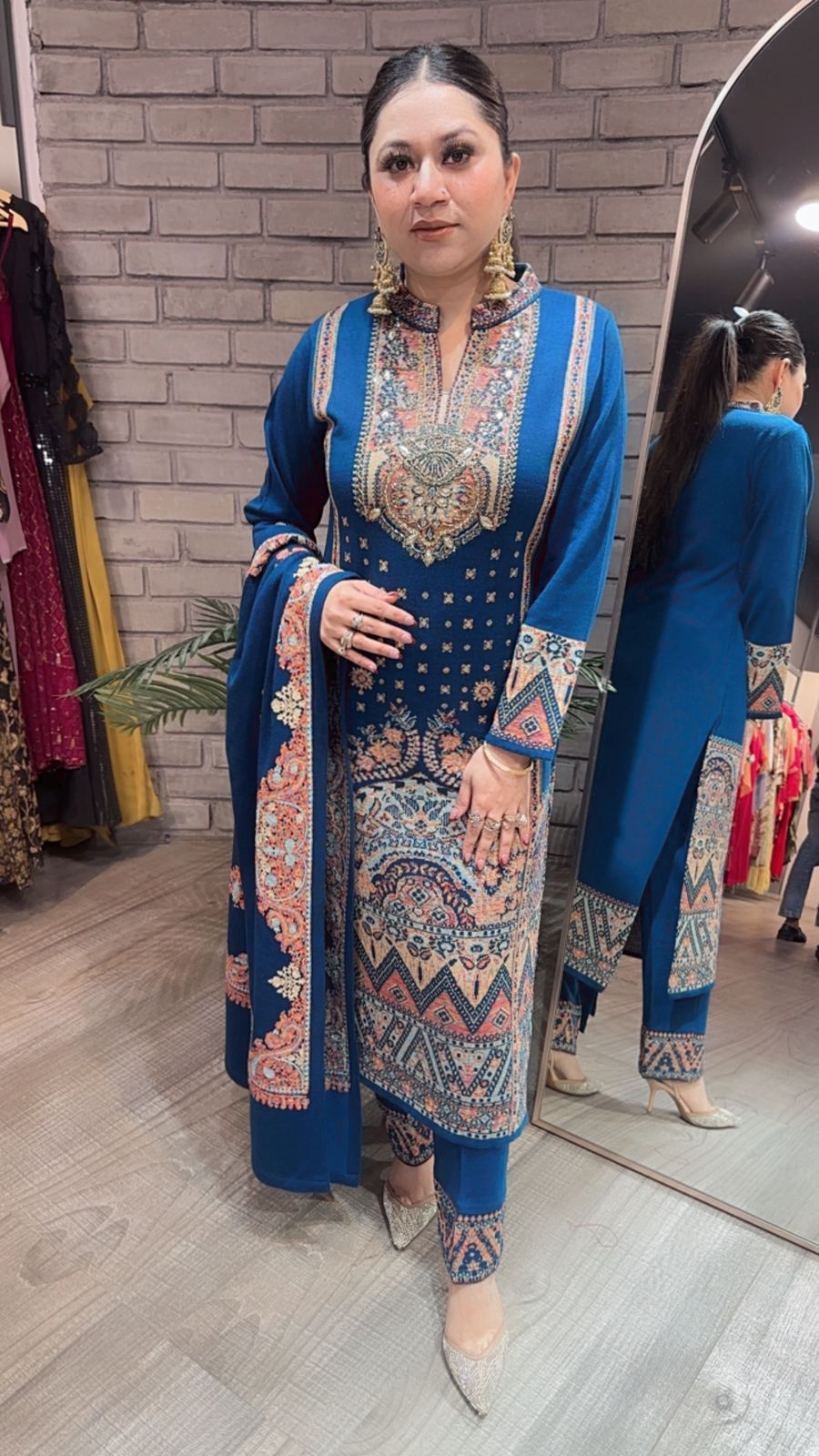 Garam Masala Teal Blue Woolen Designer suit