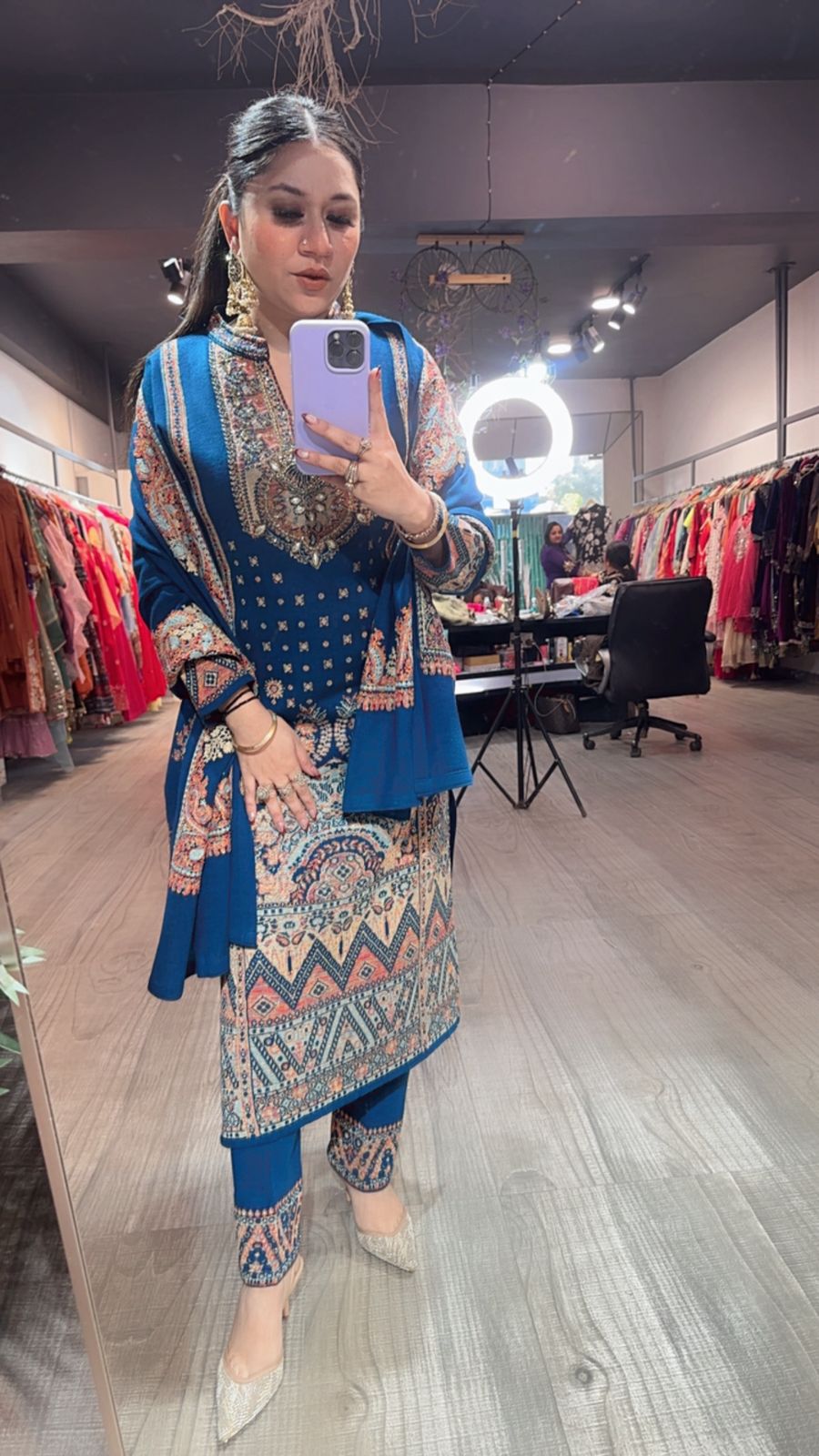 Garam Masala Teal Blue Woolen Designer suit