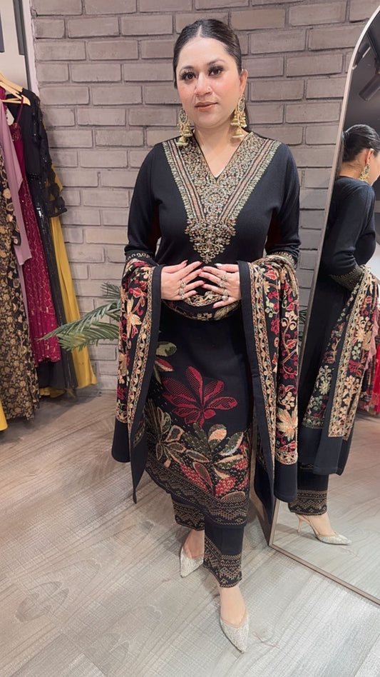 Kali Mirch Black Woolen Designer suit